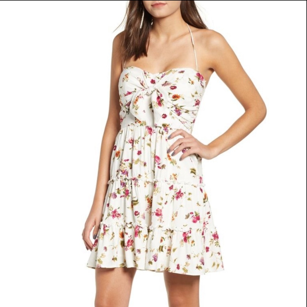 WAYF White Calabria Tier Floral Mini Dress